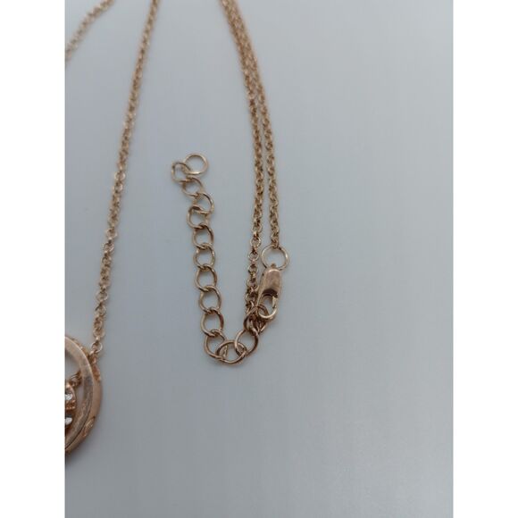 Rose Gold Heart Double Circle Rhinestone Pendant 16-18" Chain Necklace - Picture 6 of 6
